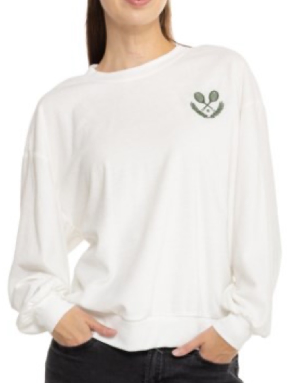 Sirens and Seashells White Embroidered Terry Tennis Sweatshirt 🎾 | Size Large